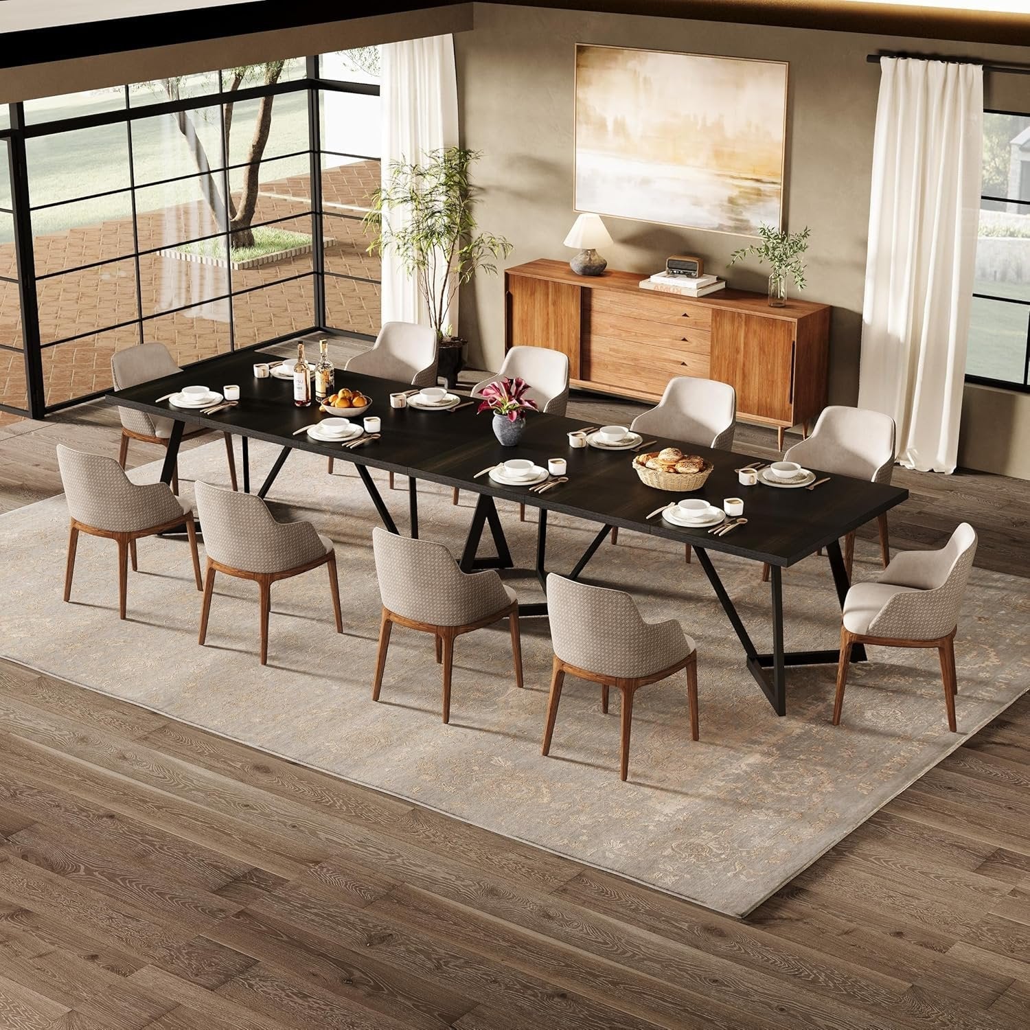 180 cm Grote Eettafel voor 6-8 Personen, Moderne Tafel met Metalen Frame voor de Eetkamer
