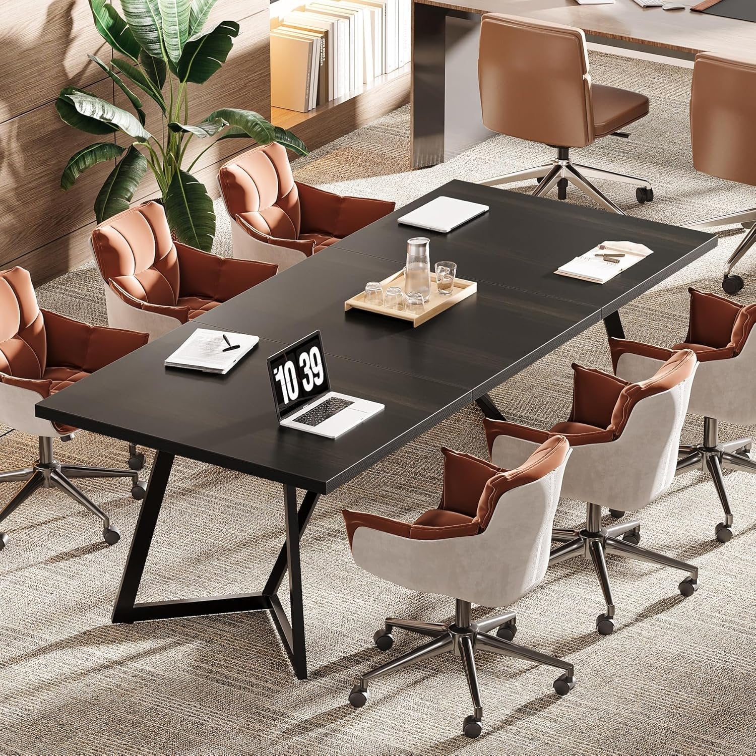 180 cm Moderne Conferentietafel, Metalen Frame Zwarte Bureau