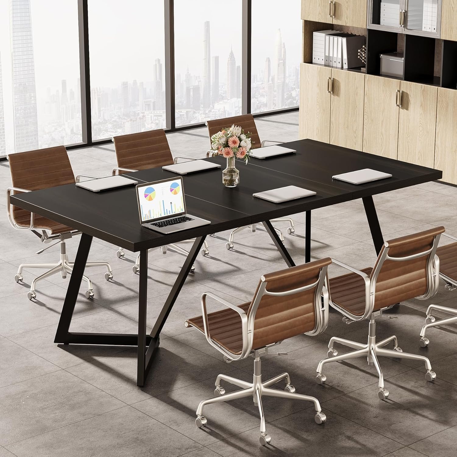 180 cm Moderne Conferentietafel, Metalen Frame Zwarte Bureau