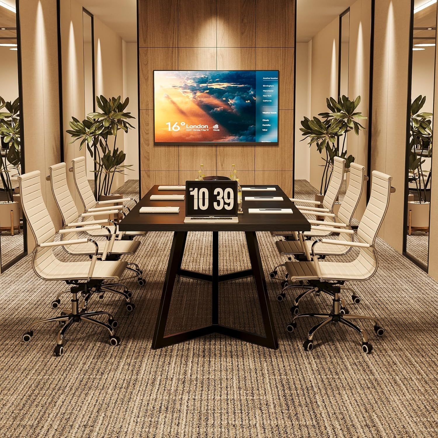 180 cm Moderne Conferentietafel, Metalen Frame Zwarte Bureau