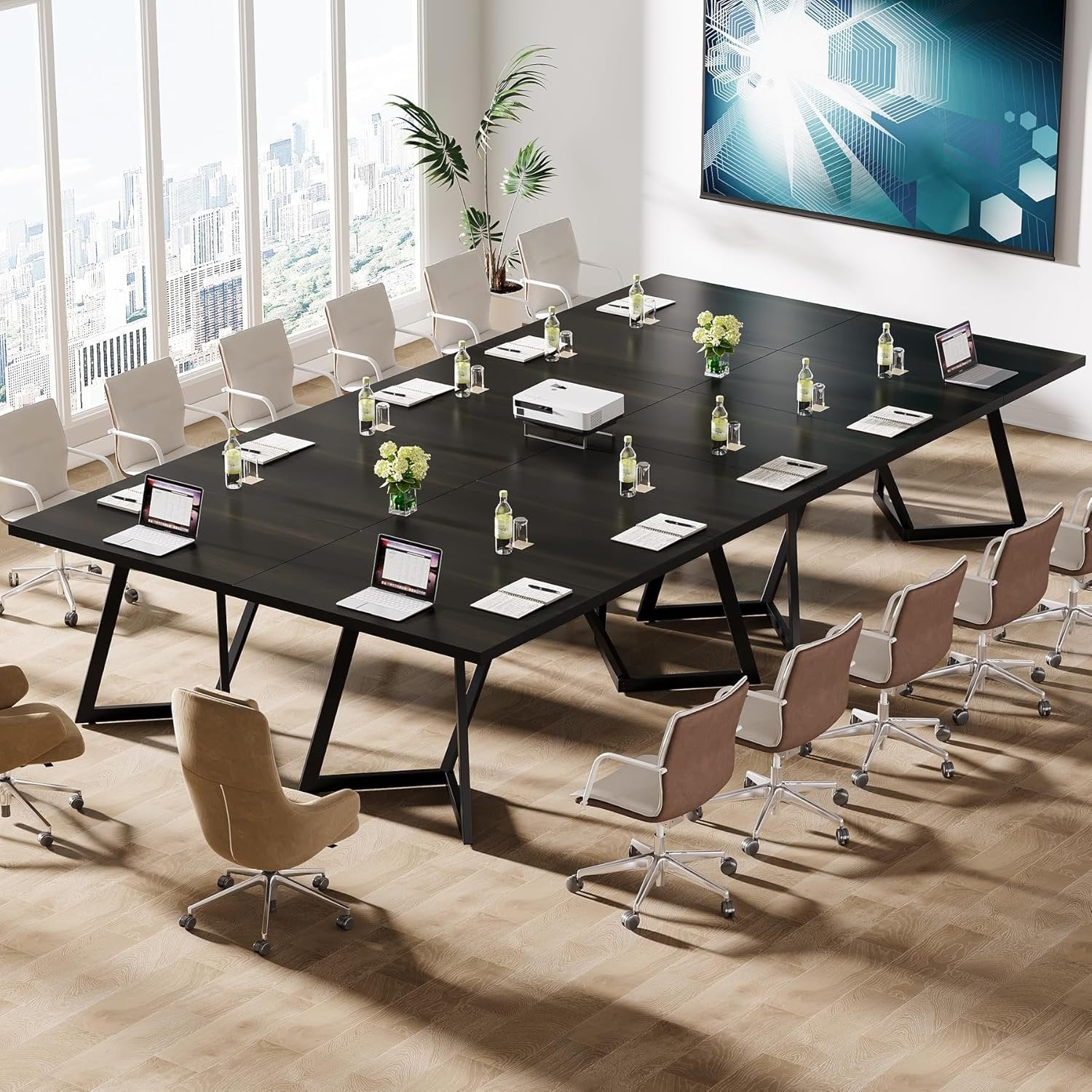 180 cm Moderne Conferentietafel, Metalen Frame Zwarte Bureau