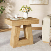 60 cm Moderne Bijzettafel, 2-Traps Smalle Houten Tafel met Trapeziumvormige Voet voor Slaapkamer 3
