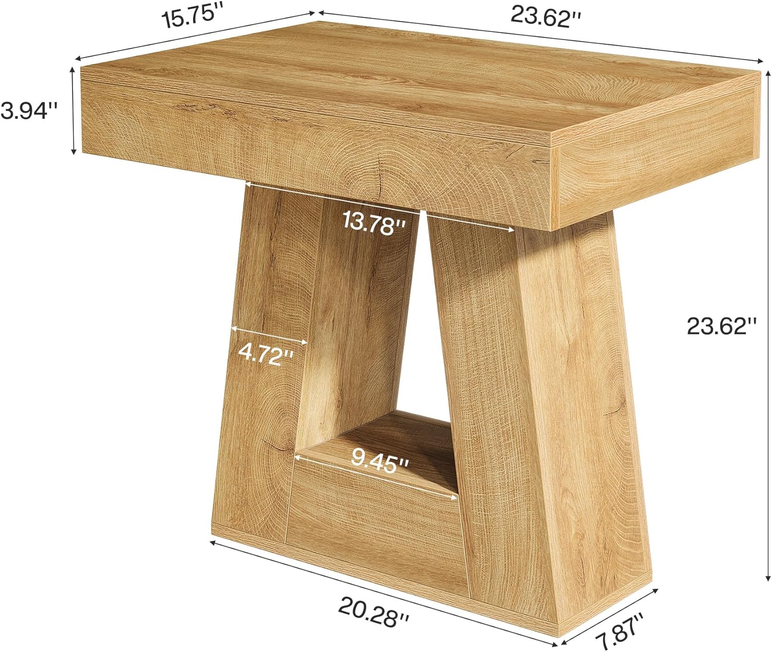 60 cm Moderne Bijzettafel, 2-Traps Smalle Houten Tafel met Trapeziumvormige Voet voor Slaapkamer