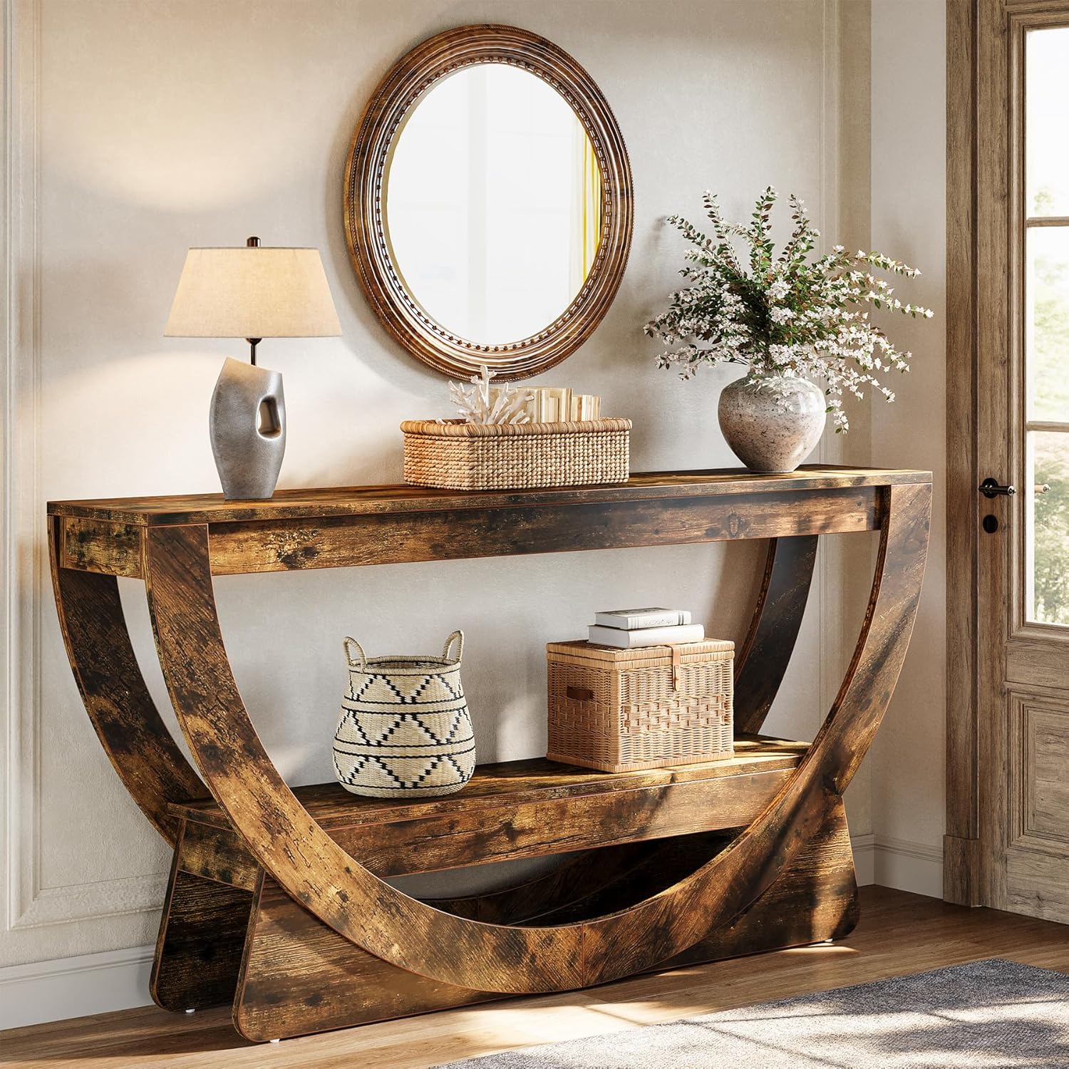 Tribesigns Consoletafel 160 cm met Opbergruimte, Smalle Hal- en Banktafel