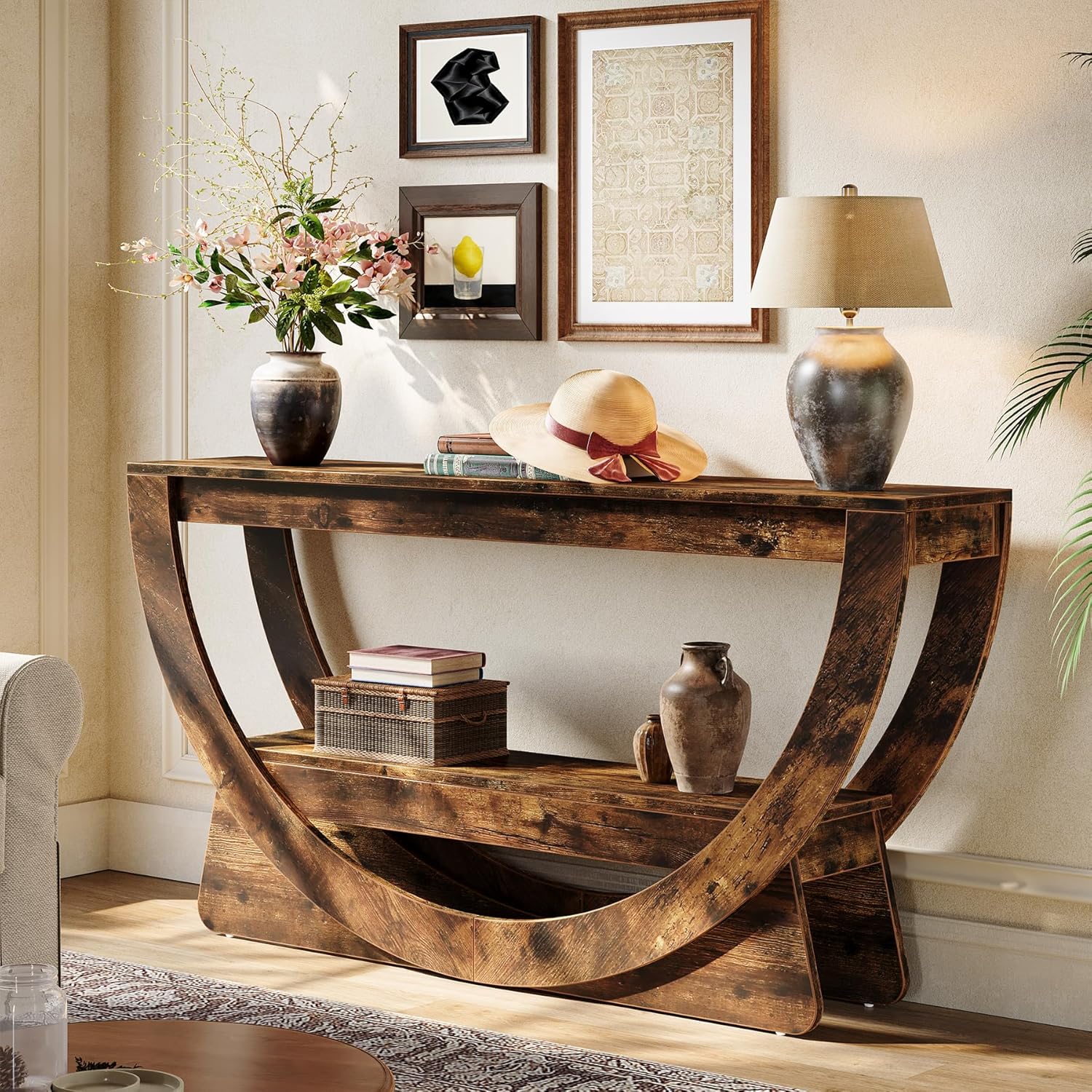 Tribesigns Consoletafel 160 cm met Opbergruimte, Smalle Hal- en Banktafel