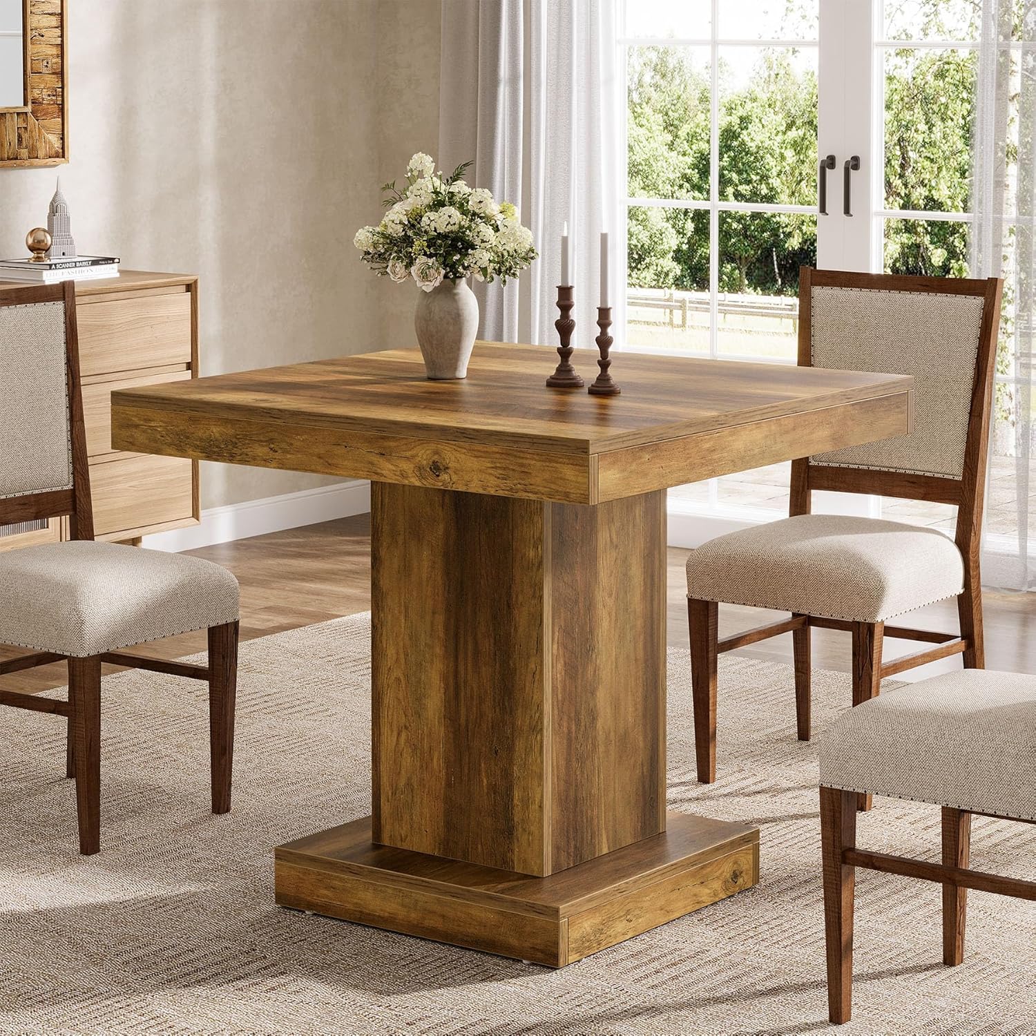 Tribesigns Vierkante Eettafel 80 cm voor 4 Personen, Rustieke Houten Keukentafel met Stevige Basis, Ideaal voor Kleine Ruimtes