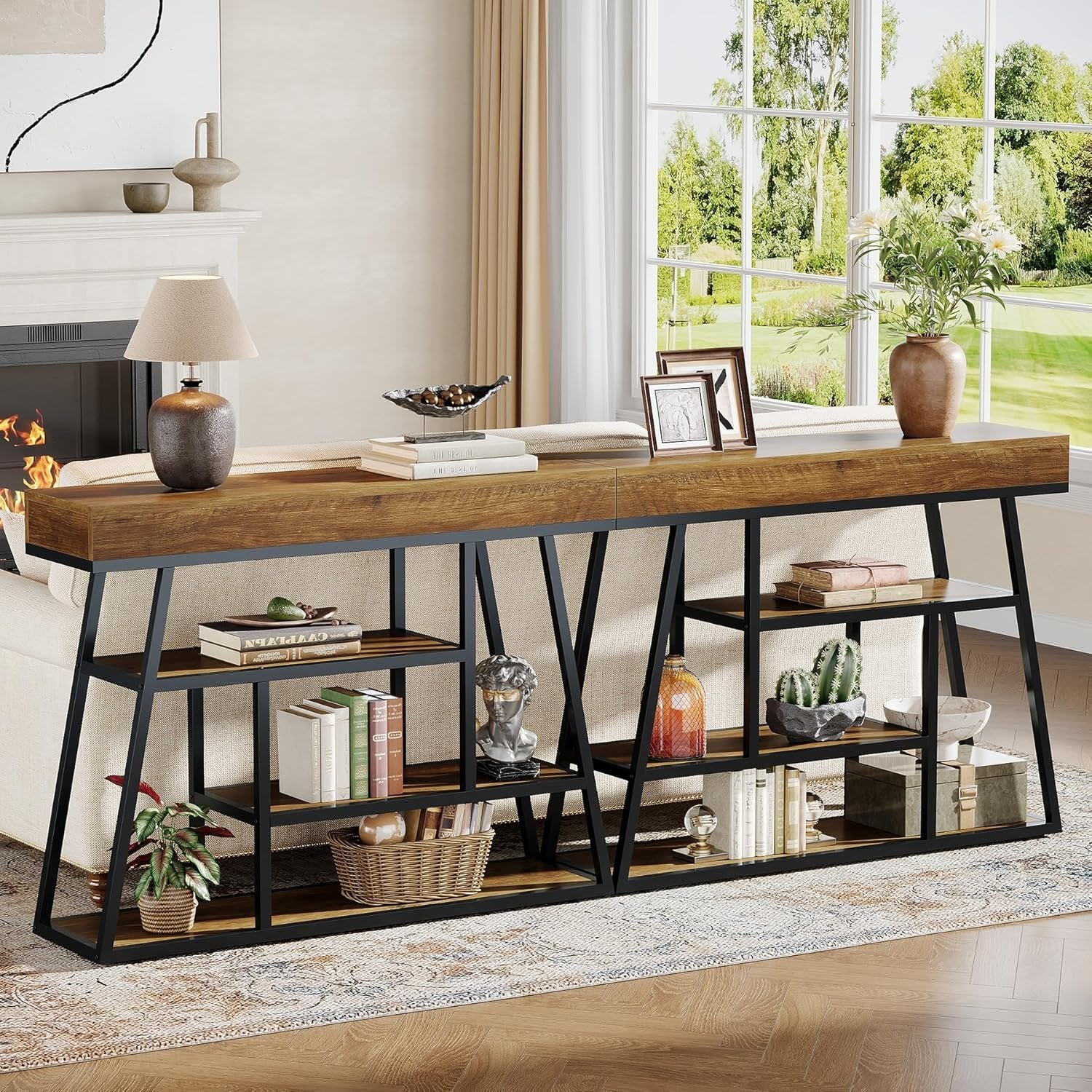 Tribesigns 105 cm Industriële Consoletafel met 4 Lagen Opbergruimte, Smalle Haltafel voor Entree en Achter de Bank