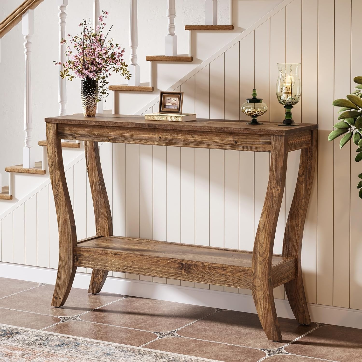 Tribesigns 105 cm Consoletafel, Massief Houten Haltafel met Plank