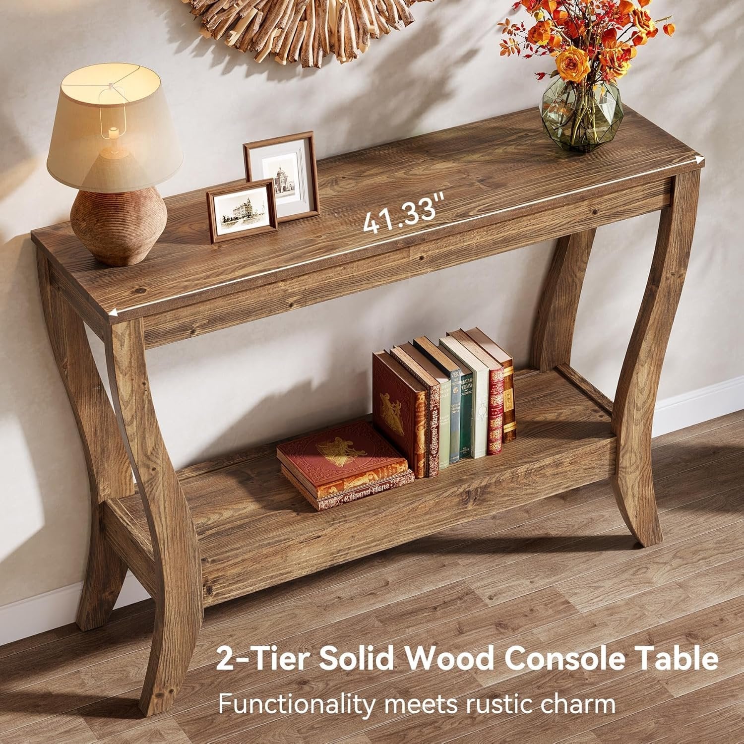 Tribesigns 105 cm Consoletafel, Massief Houten Haltafel met Plank