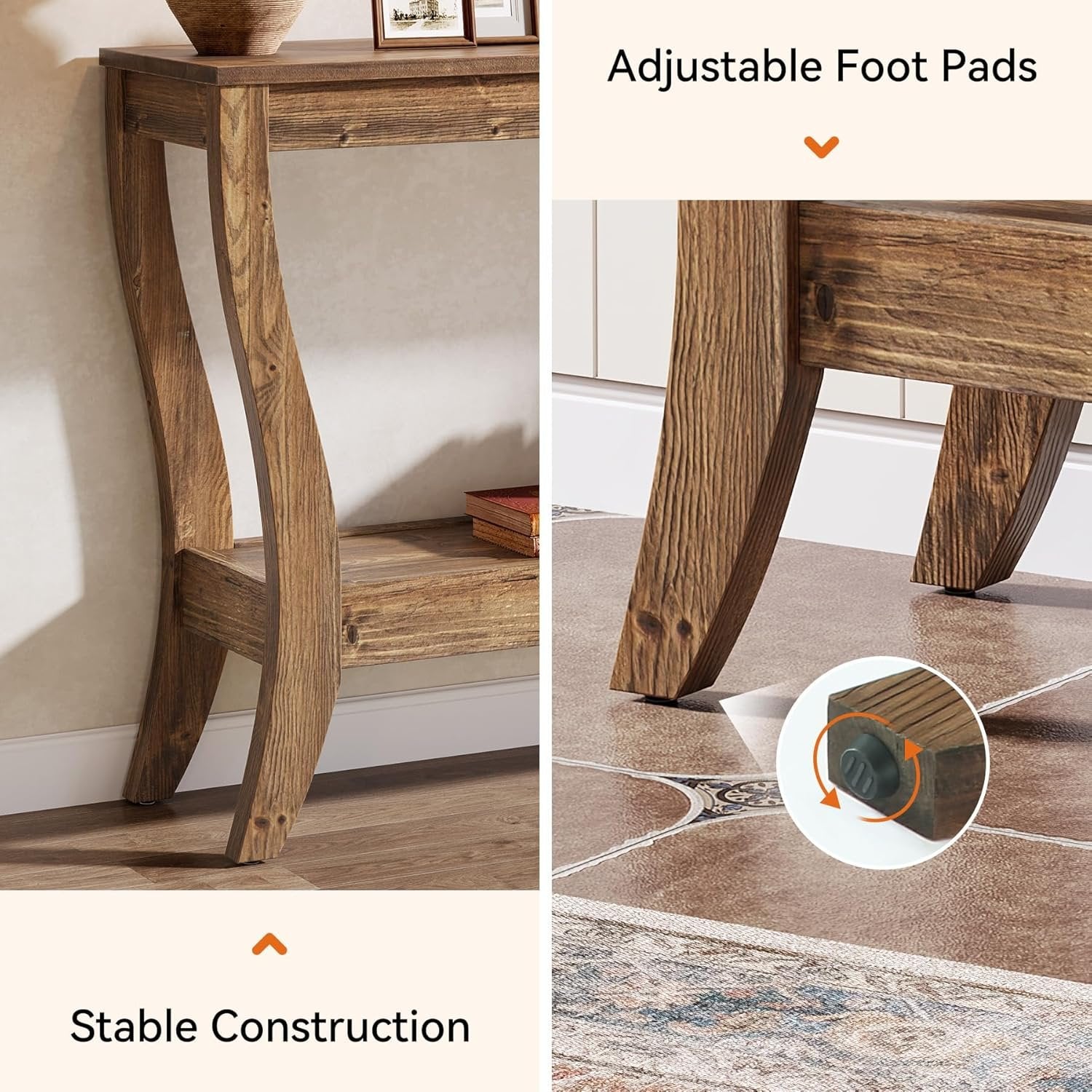 Tribesigns 105 cm Consoletafel, Massief Houten Haltafel met Plank