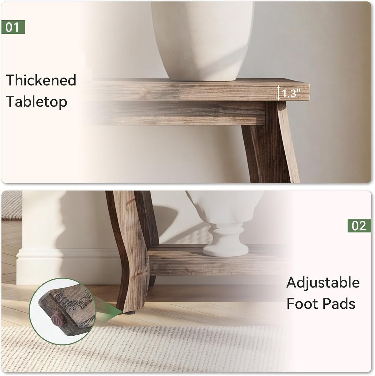 Tribesigns massief houten consolentafel 105 cm, smalle haltafel met 2 niveaus in landelijke stijl
