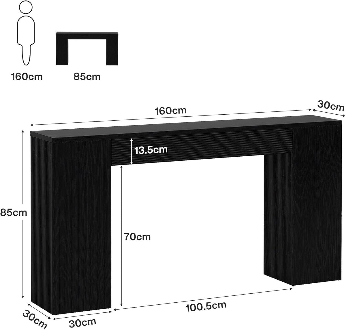 Tribesigns Sidetable van 160 cm van MDF, smalle haltafel met geribbeld front