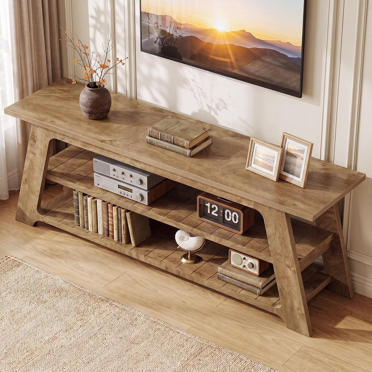 Tribesigns TV-meubel van 160 cm voor tv's tot 75 inch, lage tv-kast met 3 opbergplanken
