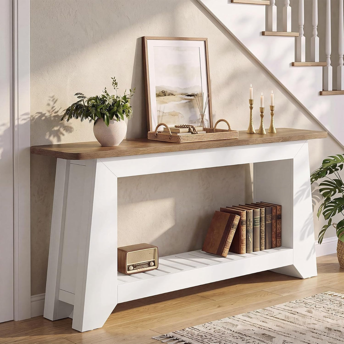Tribesigns Sidetable van 160 cm met opbergruimte, witte haltafel met A-vormig frame