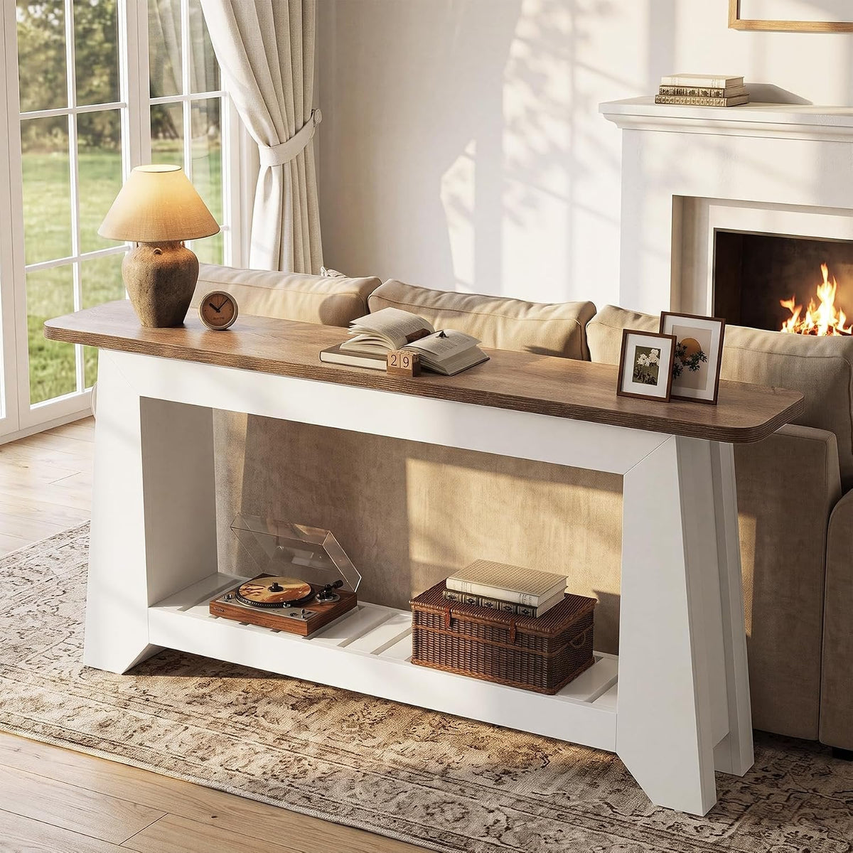 Tribesigns Sidetable van 160 cm met opbergruimte, witte haltafel met A-vormig frame