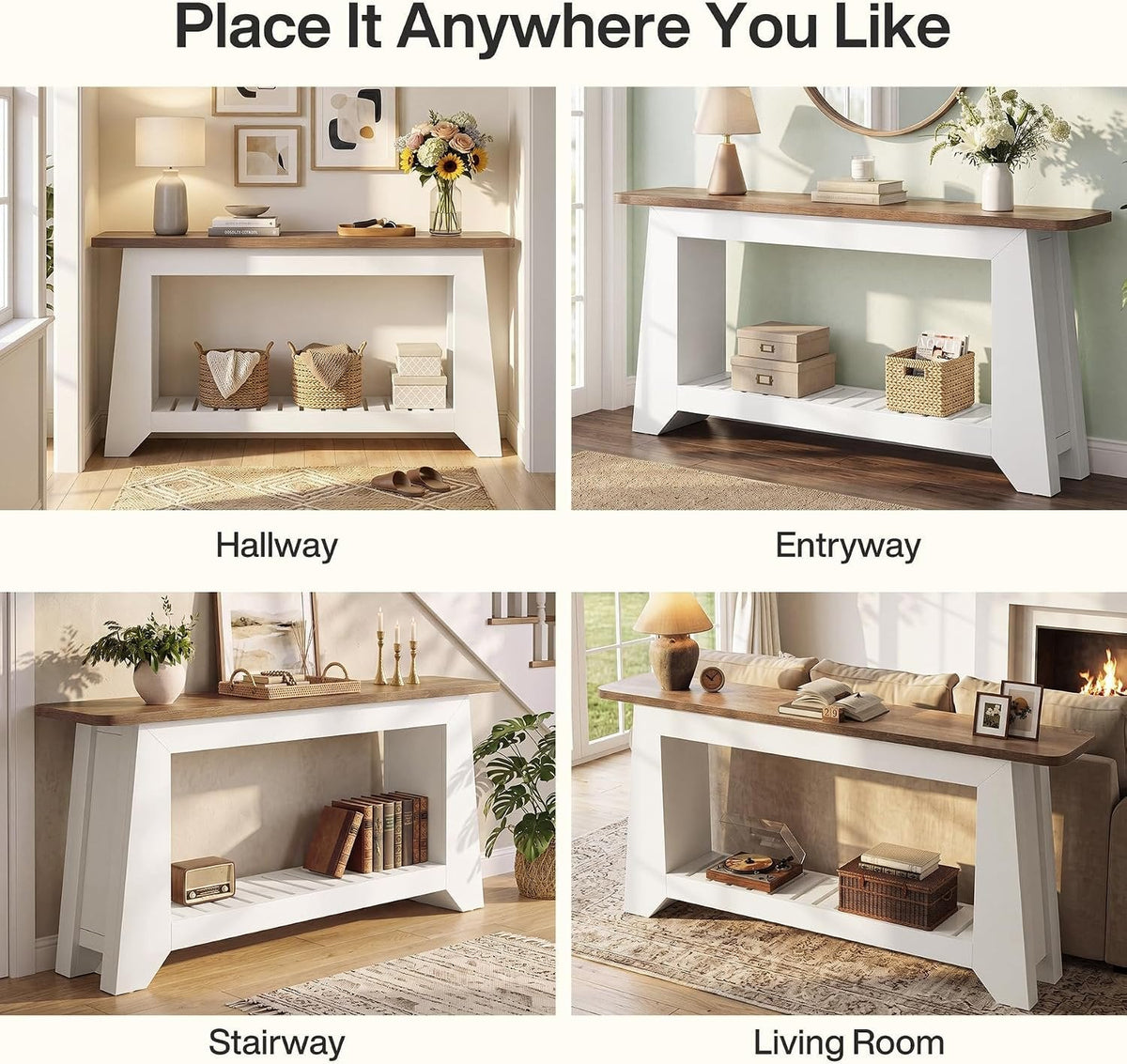 Tribesigns Sidetable van 160 cm met opbergruimte, witte haltafel met A-vormig frame