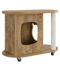 Tribesigns kattenhuis met krabpalen & bijzettafel, ovale salontafel op wielen met kattenhol