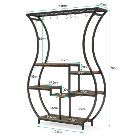 180 cm Tribesigns Plantenrek, 6-Tier Metaal Rek met 10 Haken voor Binnen