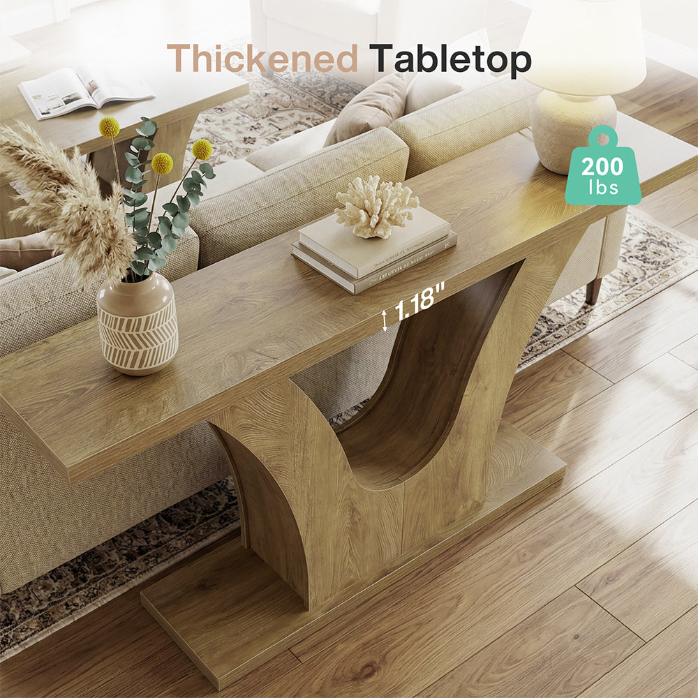 160 cm Smalle Consoletafel met 2 Niveaus Opbergruimte, Landelijke Sofa Tafel met V-Vorm Onderstel