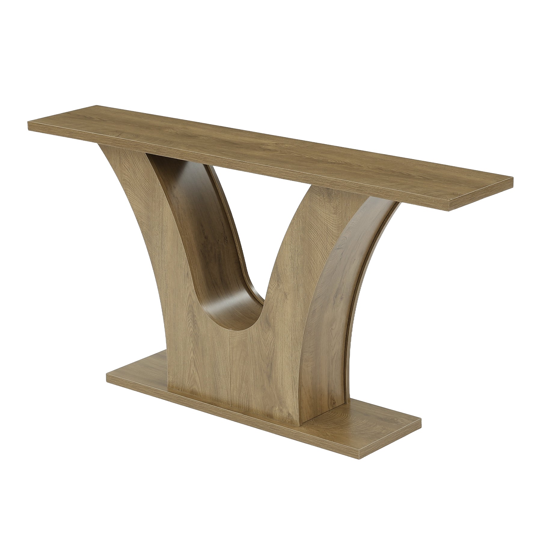 160 cm Smalle Consoletafel met 2 Niveaus Opbergruimte, Landelijke Sofa Tafel met V-Vorm Onderstel
