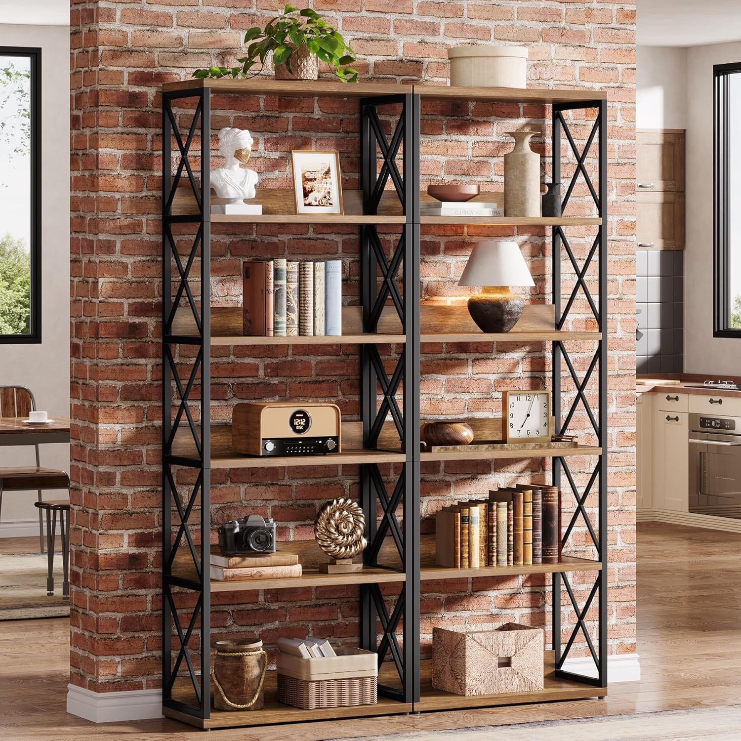 Tribesigns Industriële Boekenkast 178 cm, Open Kast met 6 Planken