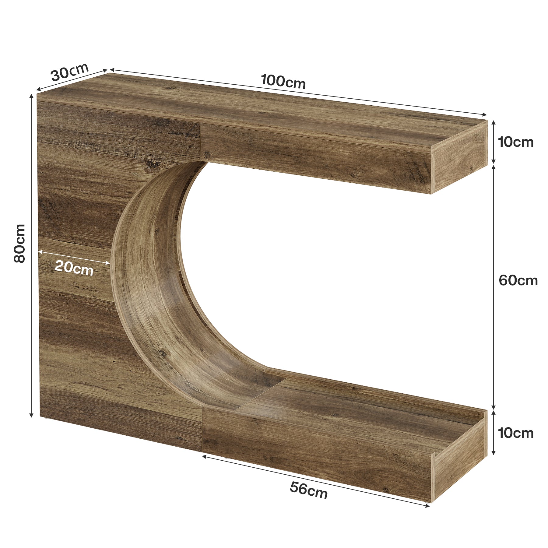 Tribesigns 100 cm Consoletafel, C-vormige Haltafel met 2 Legplanken in Moderne Landelijke Stijl