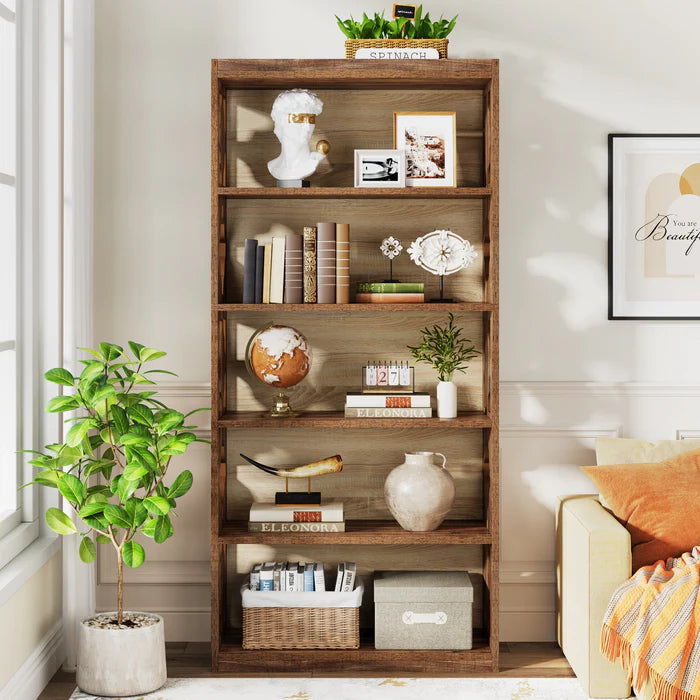 180 cm Boekenkast Met 6 Niveaus, Vrijstaande Houten Vitrinekast Voor Woonkamer