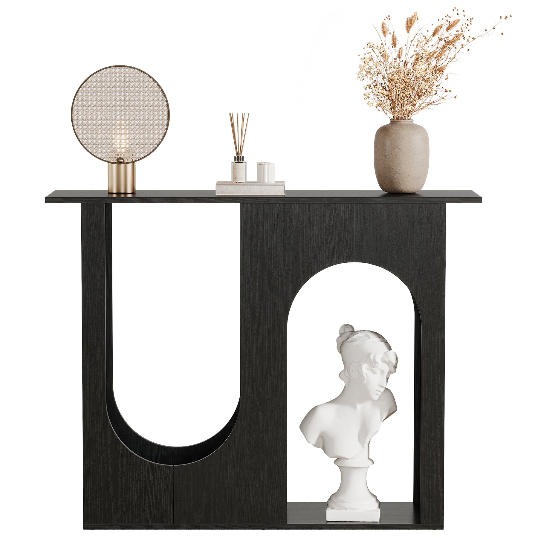 100 cm Zwarte Banktafel, Smalle Consoletafel met Gebogen Design voor Entree en Woonkamer