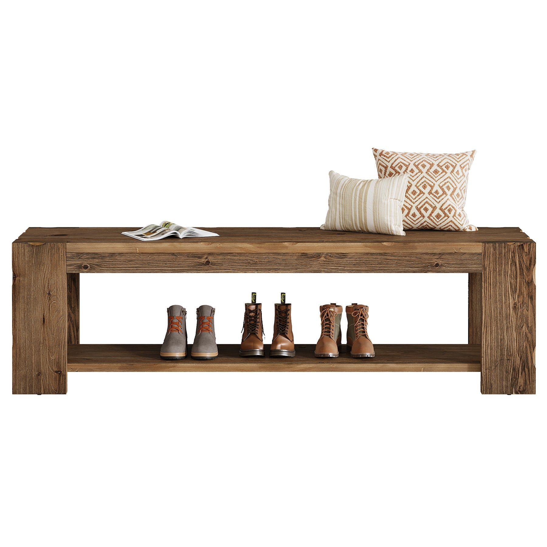 Tribesigns massief houten schoenenbank 140 cm met opbergplank, 2-niveaus gangbank voor de entree