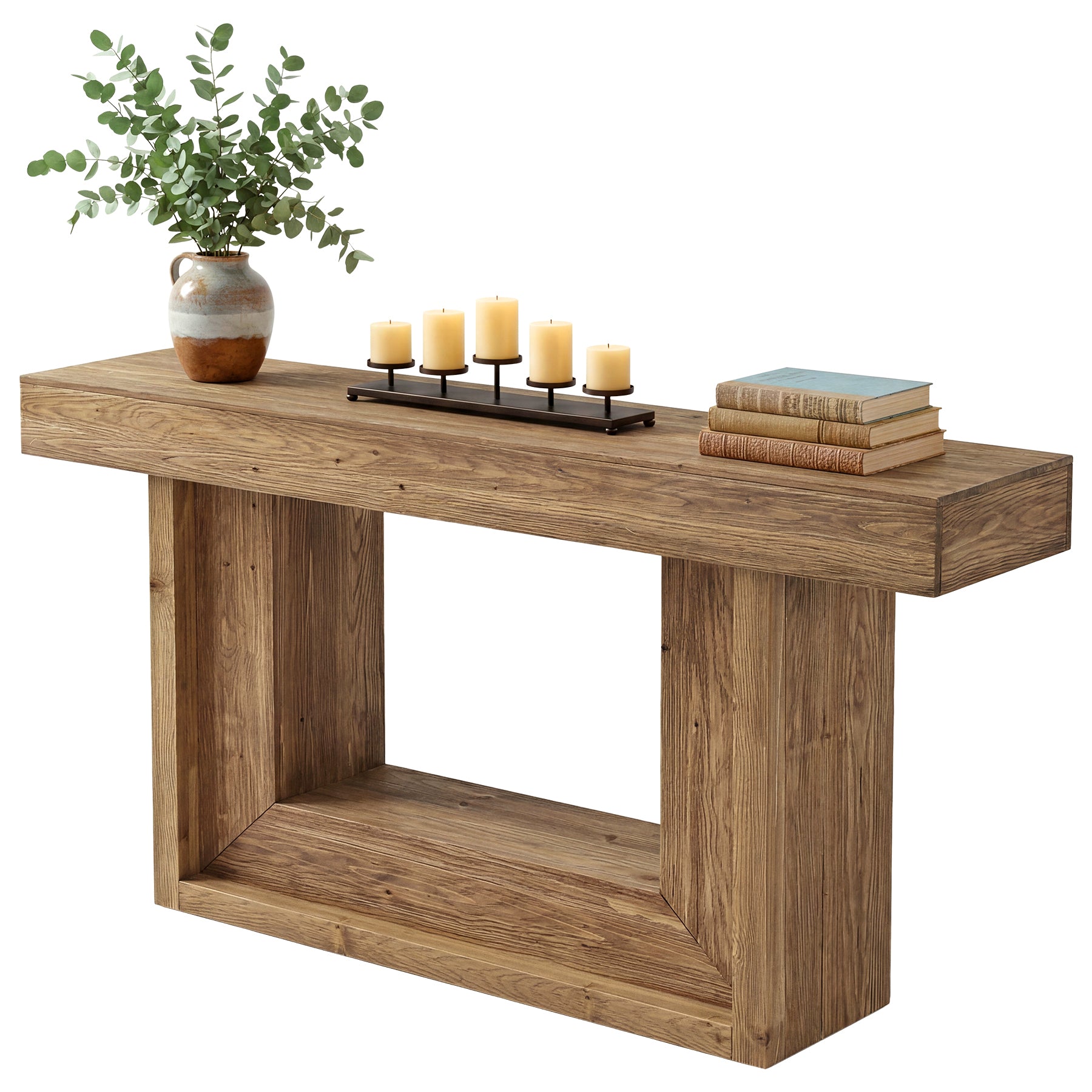 160 cm Houten Consoletafel met Open Opbergrek, Landelijke Smalle Haltafel vooar Woonkamer Entree Hal