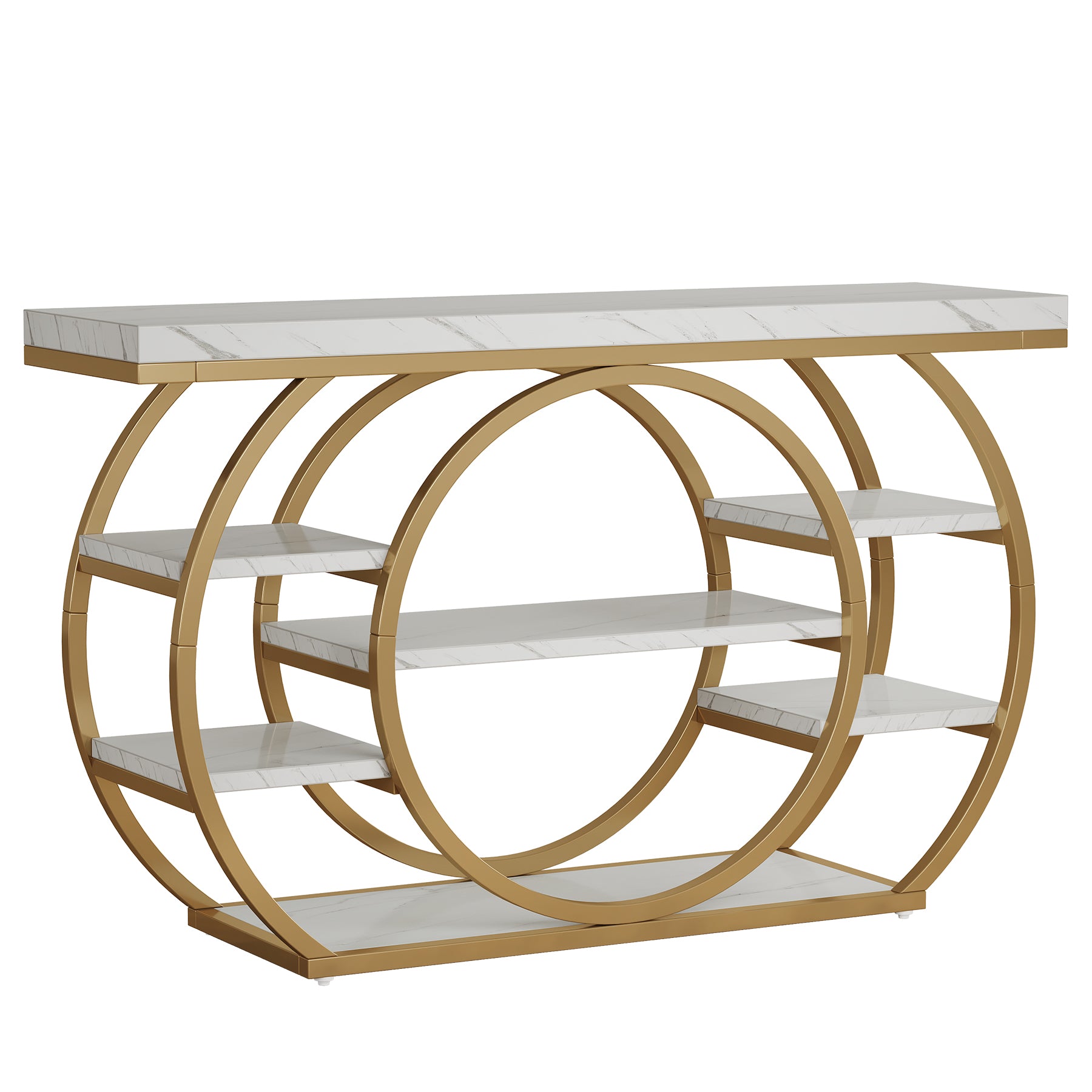 Consoletafel van 120 cm met 5 Lagen in Industrieel Design, Smalle Banktafel voor Woonkamer en Hal in Rustiek Bruin