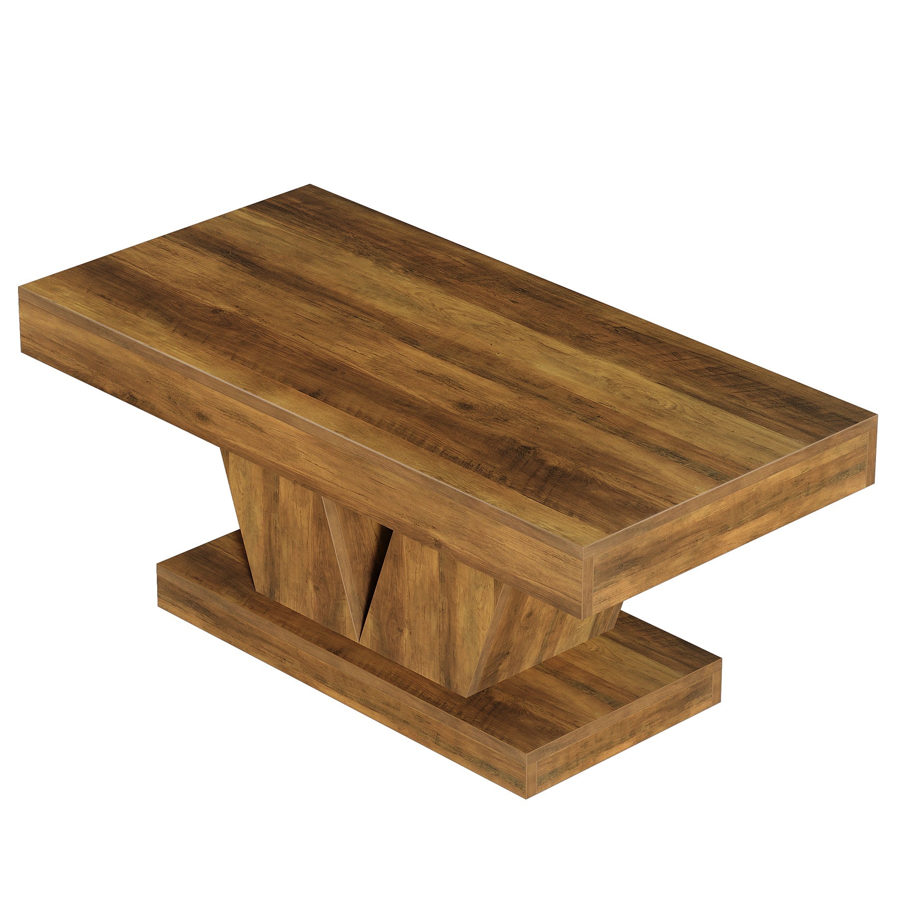120 cm Landelijke Rechthoekige Salontafel, Houten Middenstijl met Sculpturale Onderstel