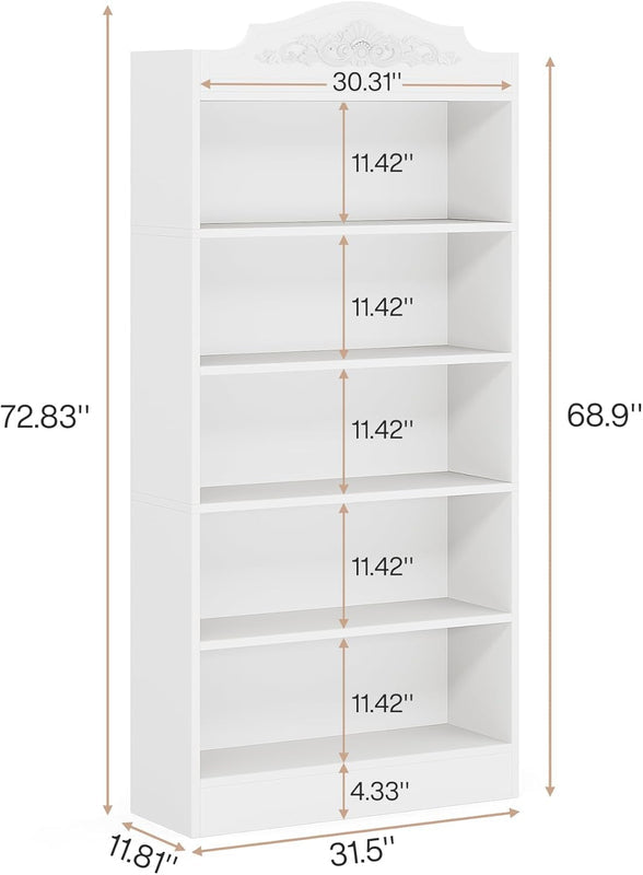 185 cm Tribesigns Boekenkast, Moderne Witte Boekenplank met Gebogen Ontwerp