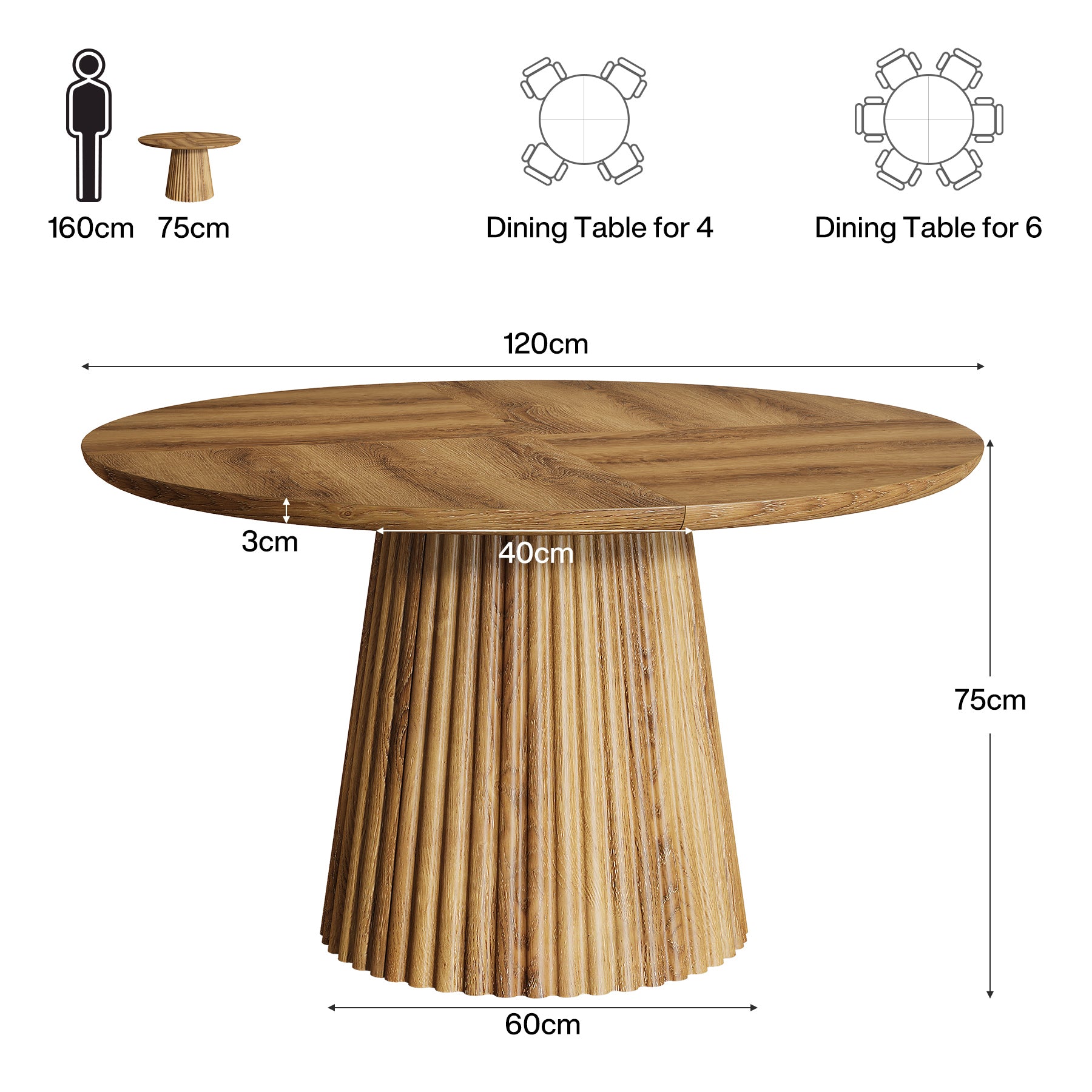 Tribesigns 120 cm Ronde Eettafel voor 4-6 Personen