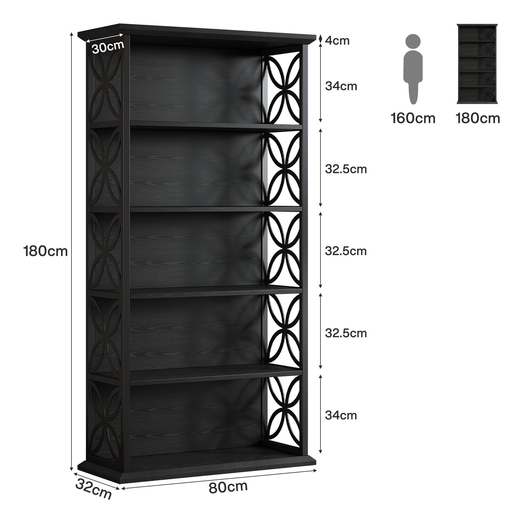 180 cm Industriële Boekenkast, 6 Open Rekken met Metaal Frame voor Elke Ruimte