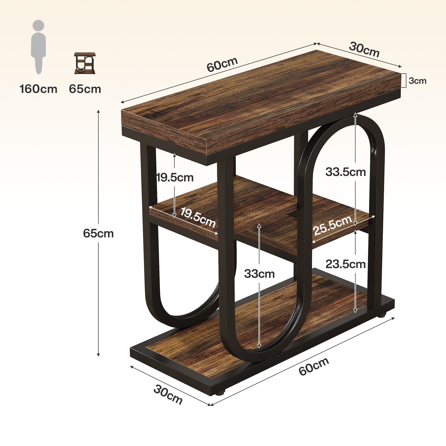 Tribesigns smalle bijzettafel met 4 planken, nachtkastje in industriële stijl met metalen frame