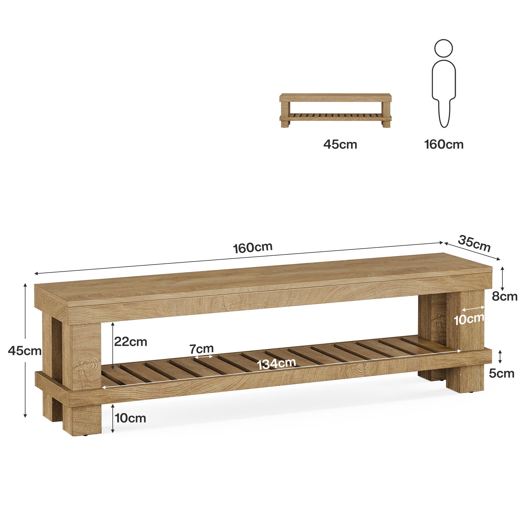 Tribesigns zitbank 160 cm met schoenenplank, landelijke houten bank voor hal