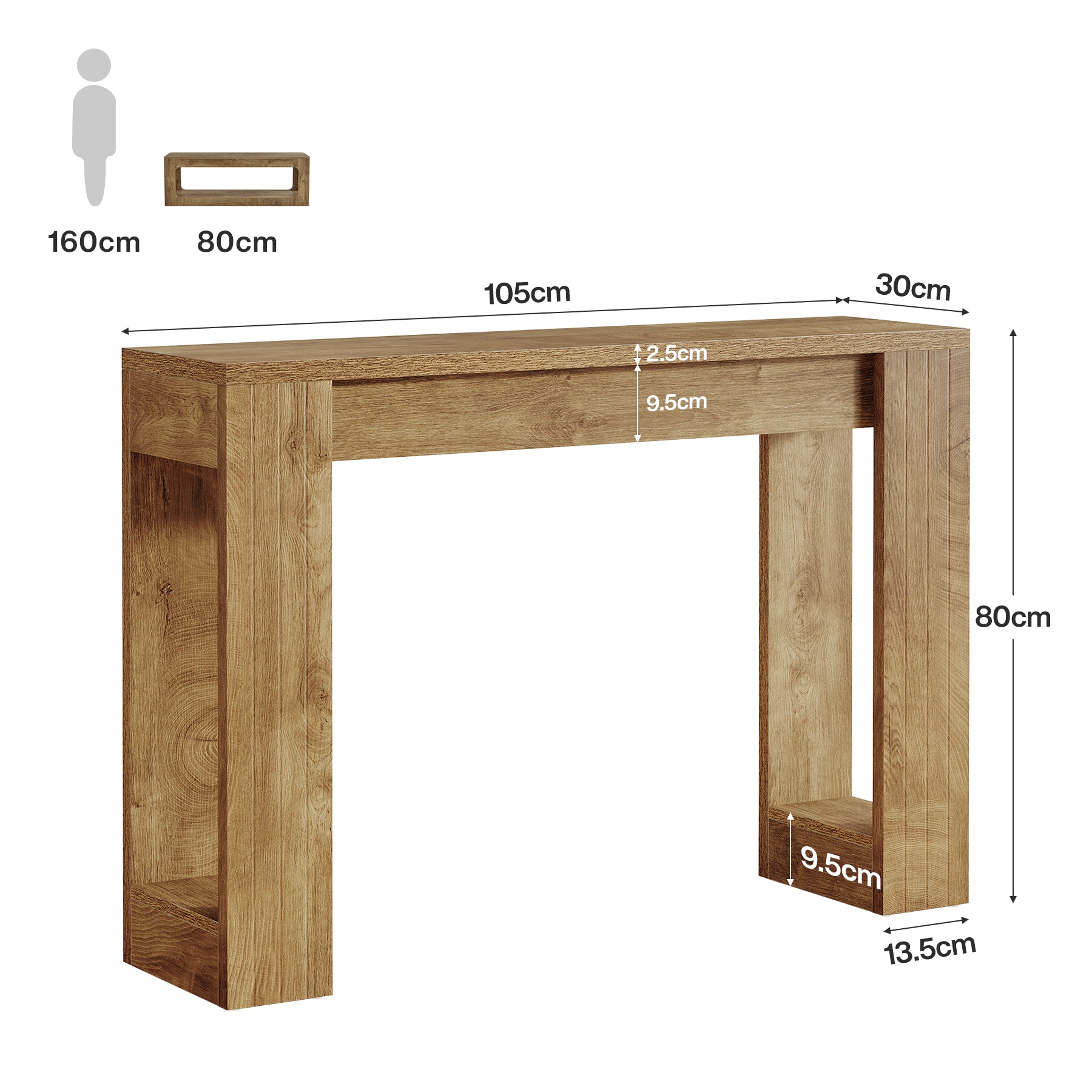 105 cm Houten Consoletafel met Dubbele Basis, Moderne Haltafel voor Entree en Woonkamer