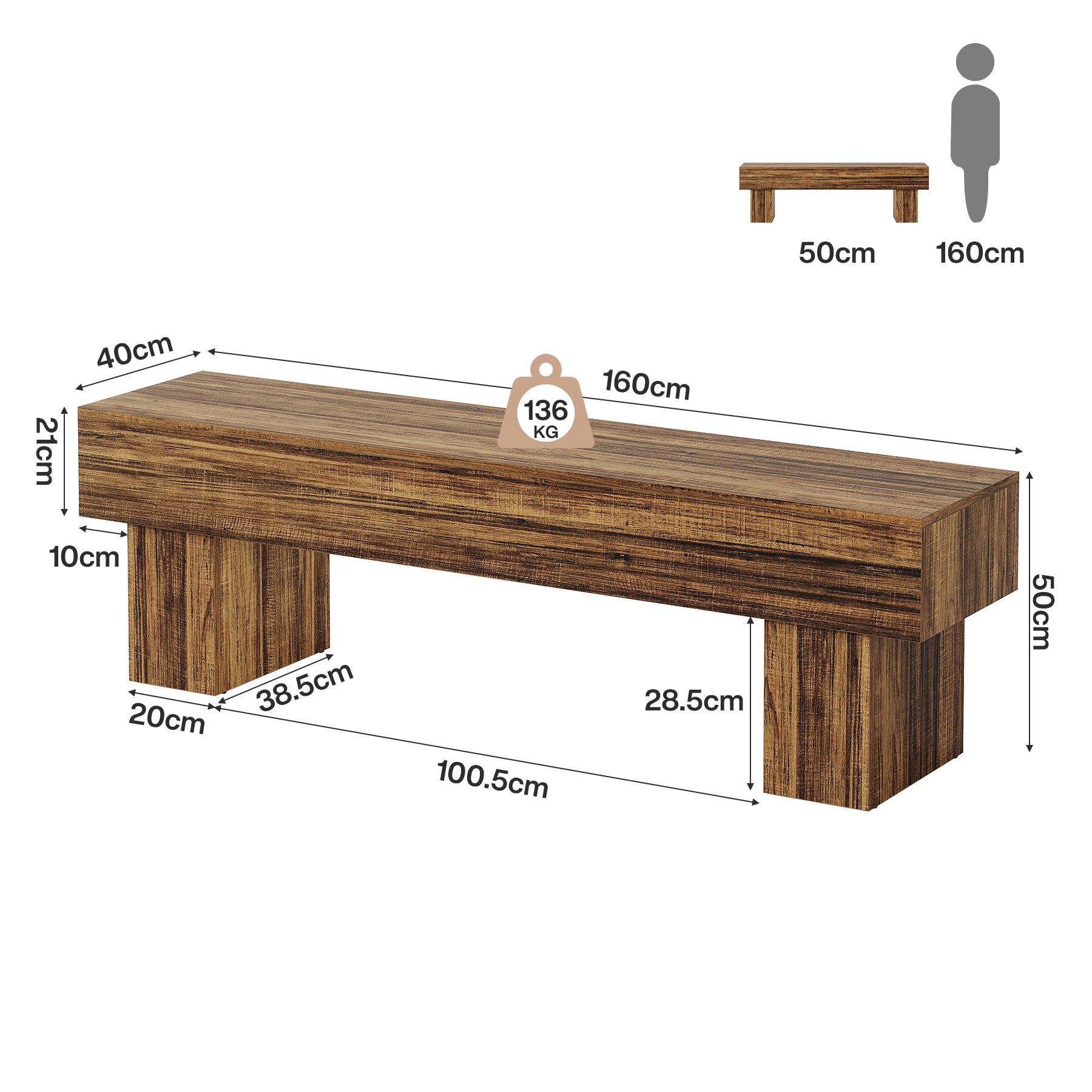 Tribesigns 160 cm Houten Farmhouse Bank voor de Eetkamerbank