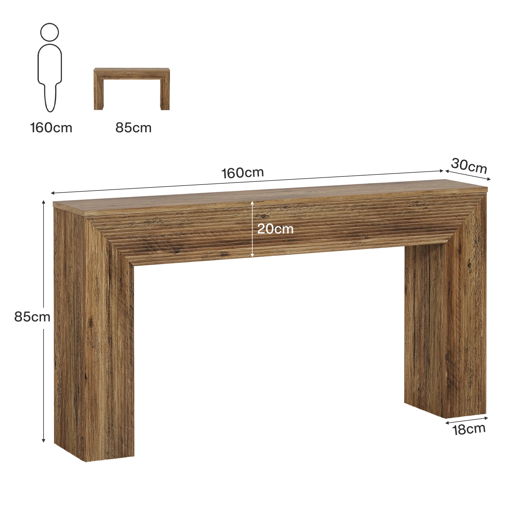 160 cm Industriële Consoletafel in Rustiek Bruin, Lange Haltafel
