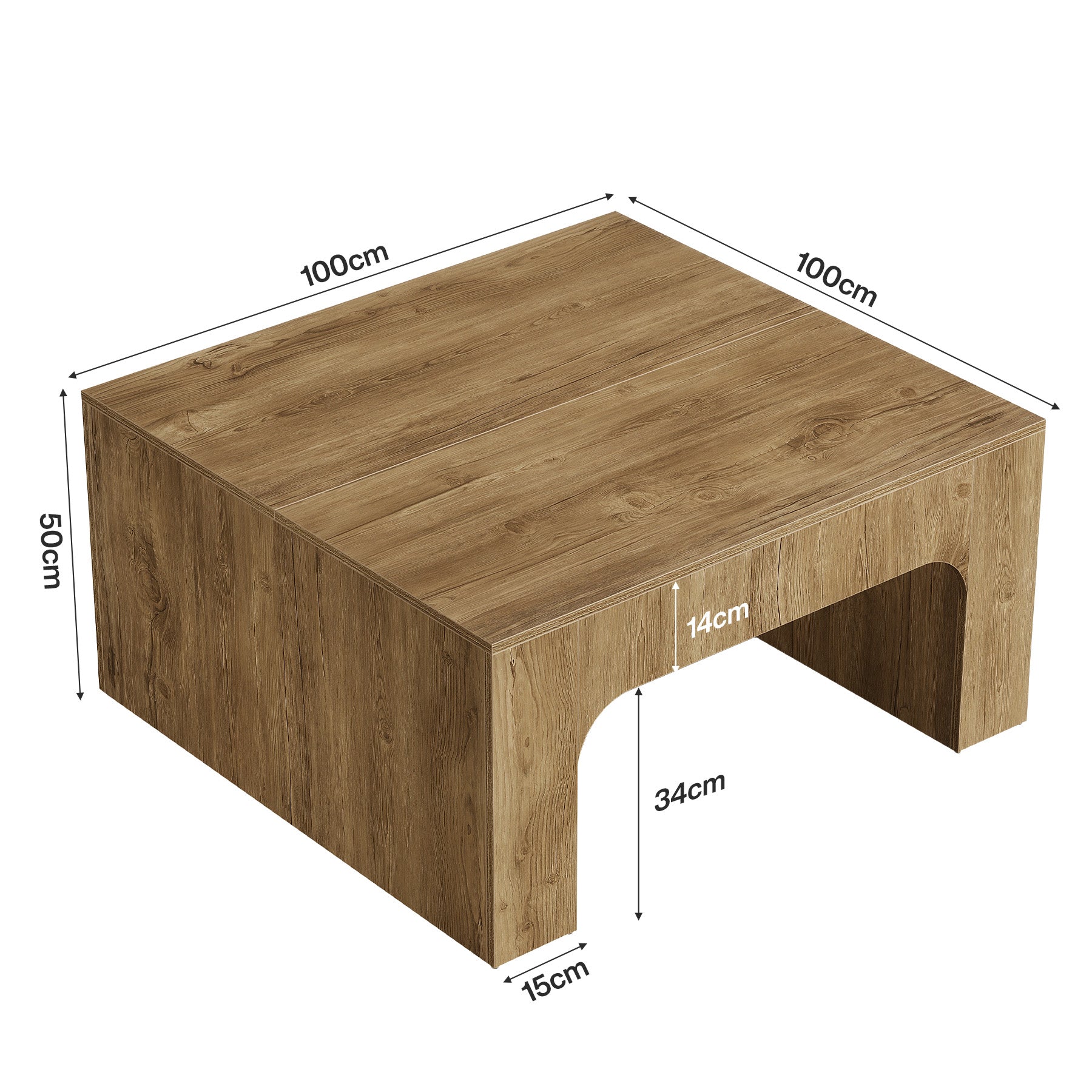 Tribesigns Vierkante salontafel 100 cm in landelijke stijl met elegant gebogen ontwerp