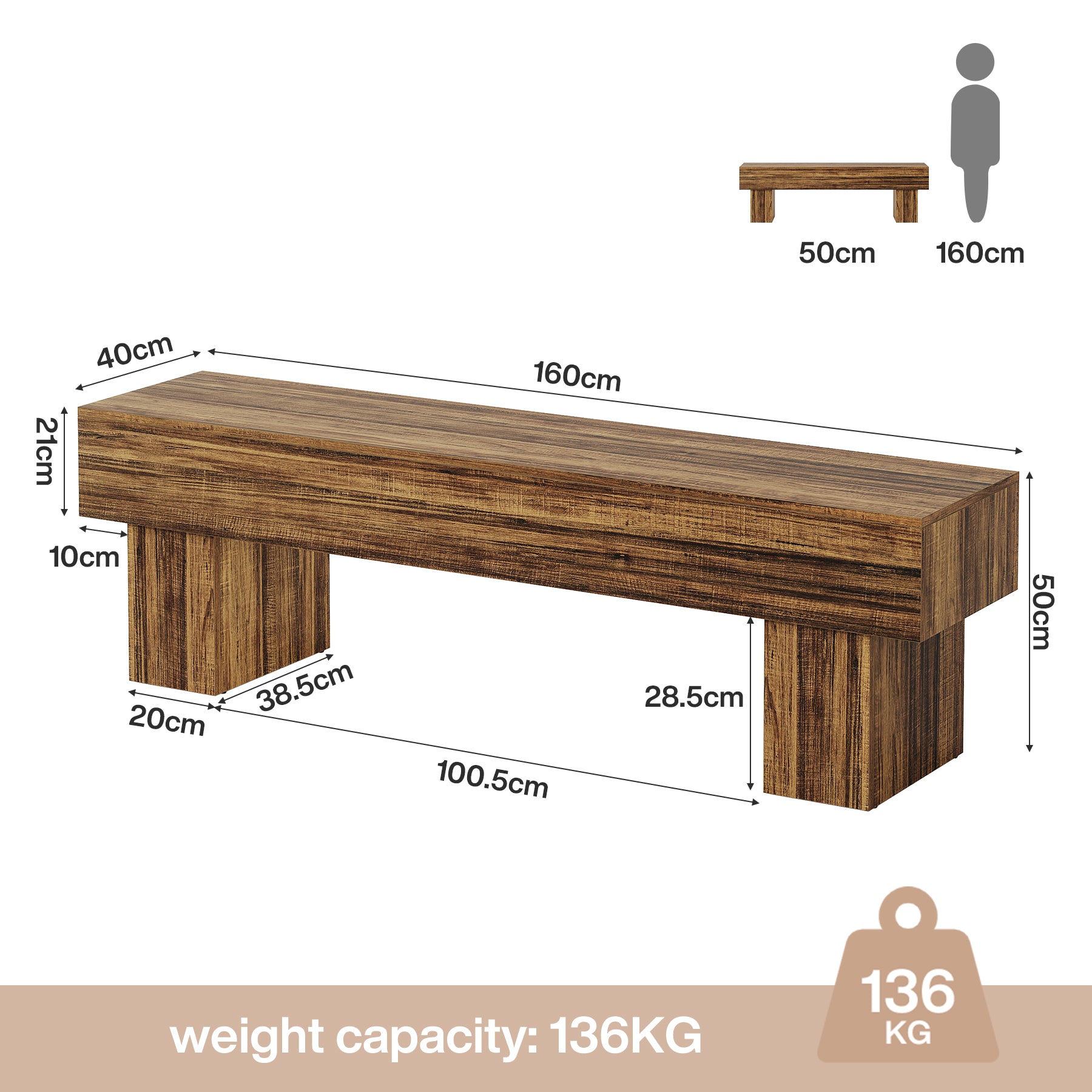 Tribesigns 160 cm Extra Lange Slaapkamerbank, Houten Farmhouse Bank voor Slaapkamer
