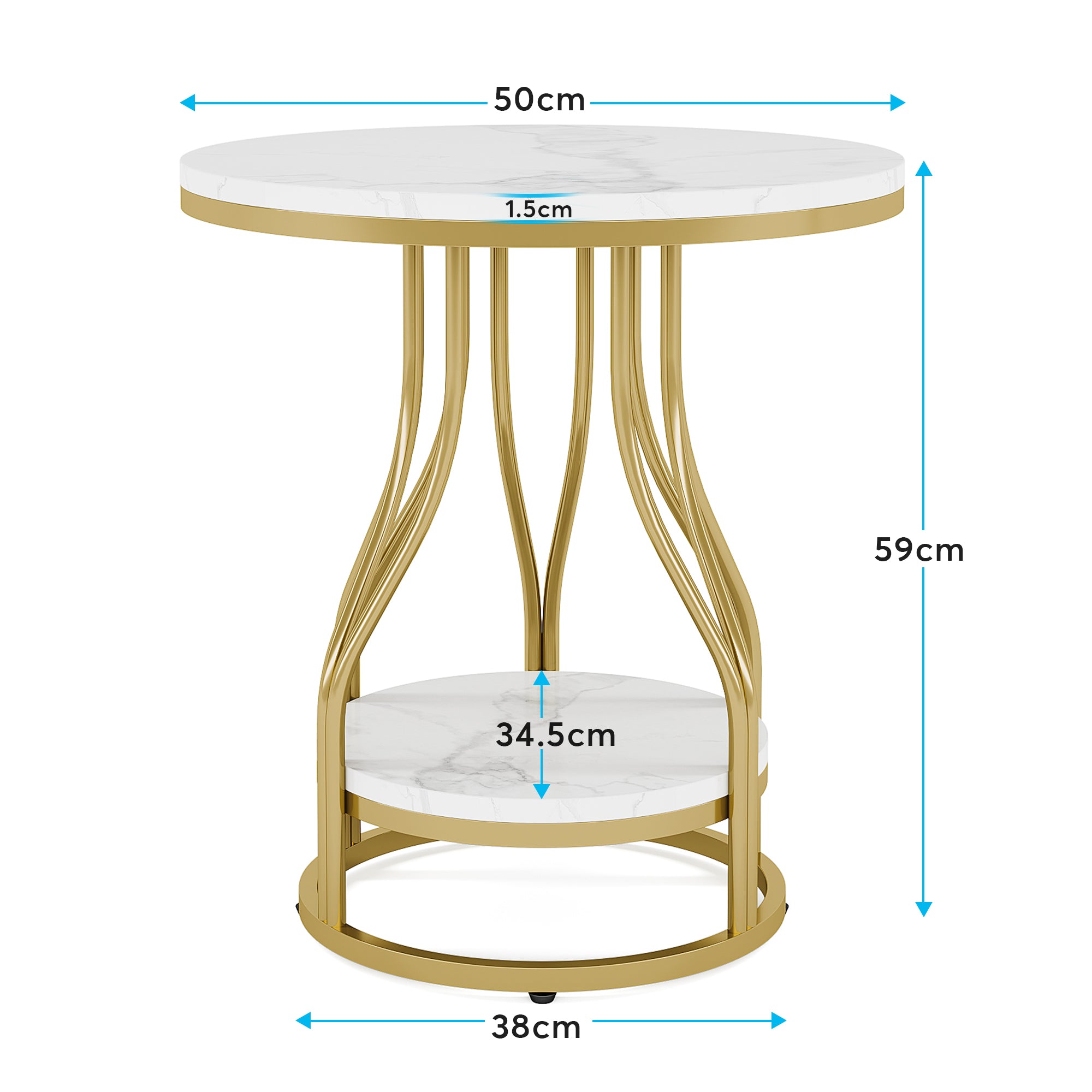 Tribesigns Ronde 2-Laagse Bijzettafel, Modern Nachtkastje met Metaal Frame