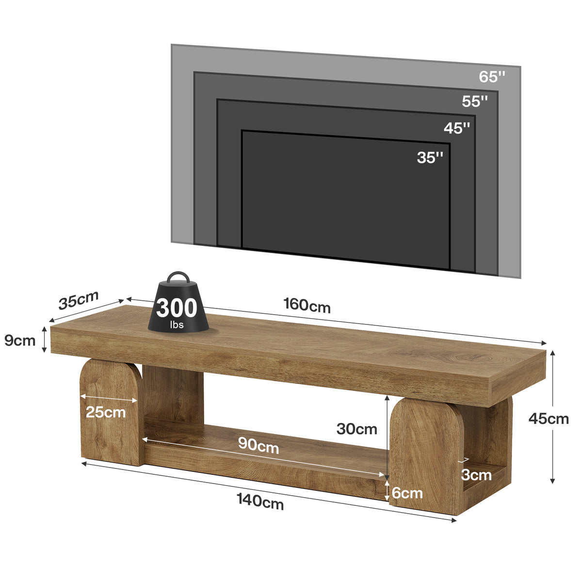 160 cm Tribesigns tv-meubel voor tv's tot 165 cm met open opbergplank, landelijk tv-dressoir in naturel houtlook voor woonkamer