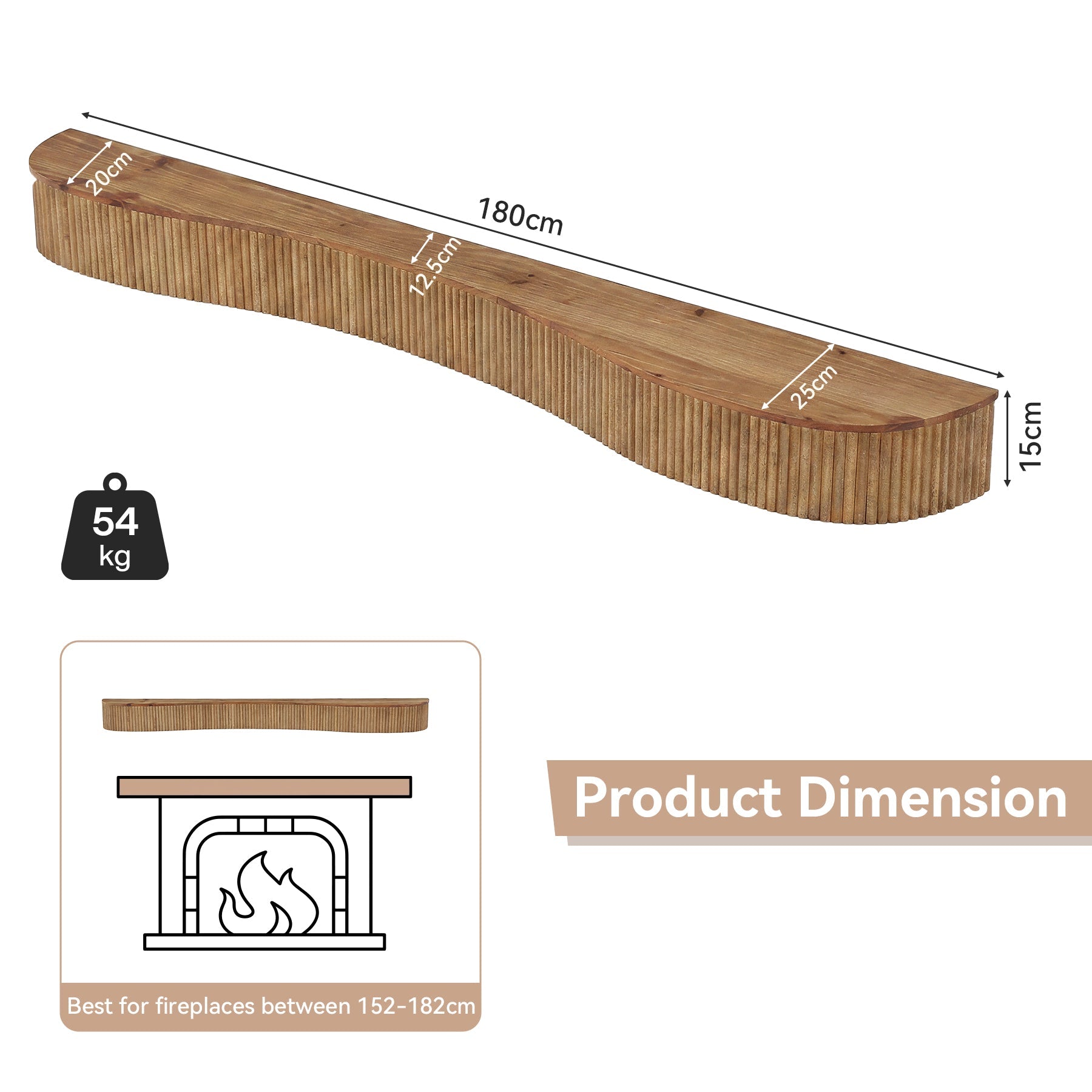 Tribesigns 180 cm Zwevende Wandplank van Massief Hout met Geribbeld Design, Schouwplank voor Woonkamer