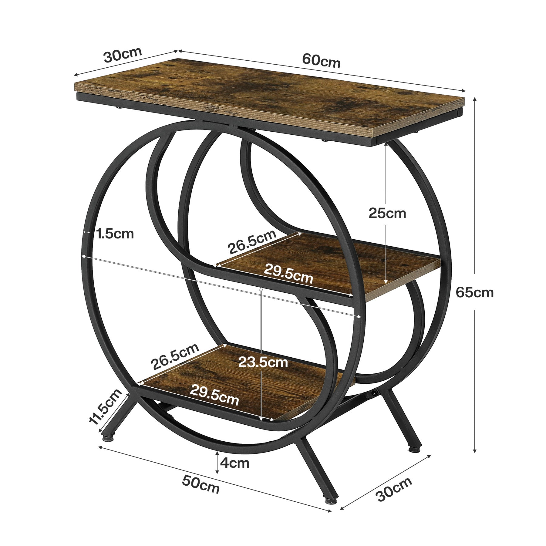 Tribesigns 60 cm Bijzettafel, Industriële 3-Laags Tafel voor Woonkamer
