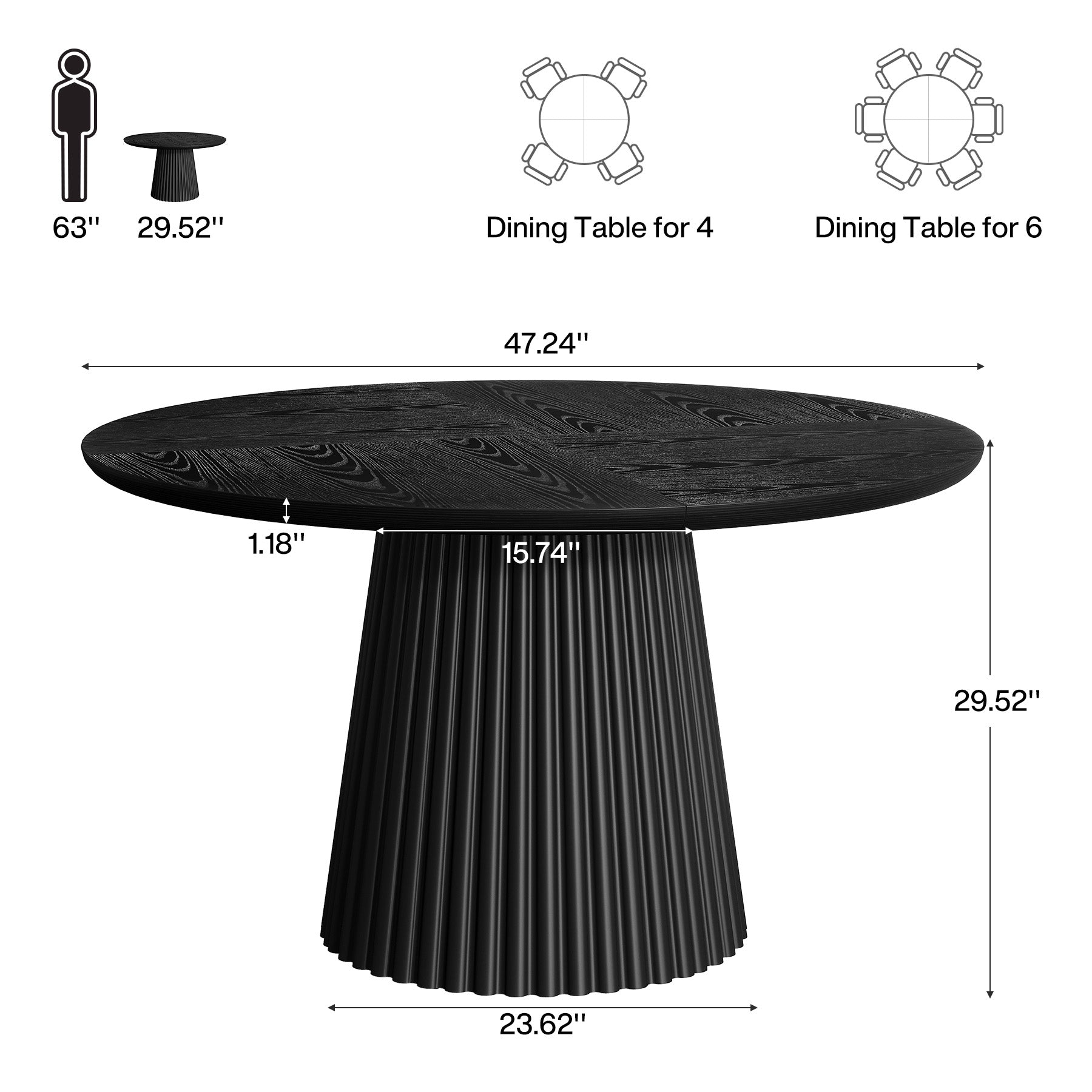 Tribesigns 120 cm Ronde Eettafel voor 4-6 Personen