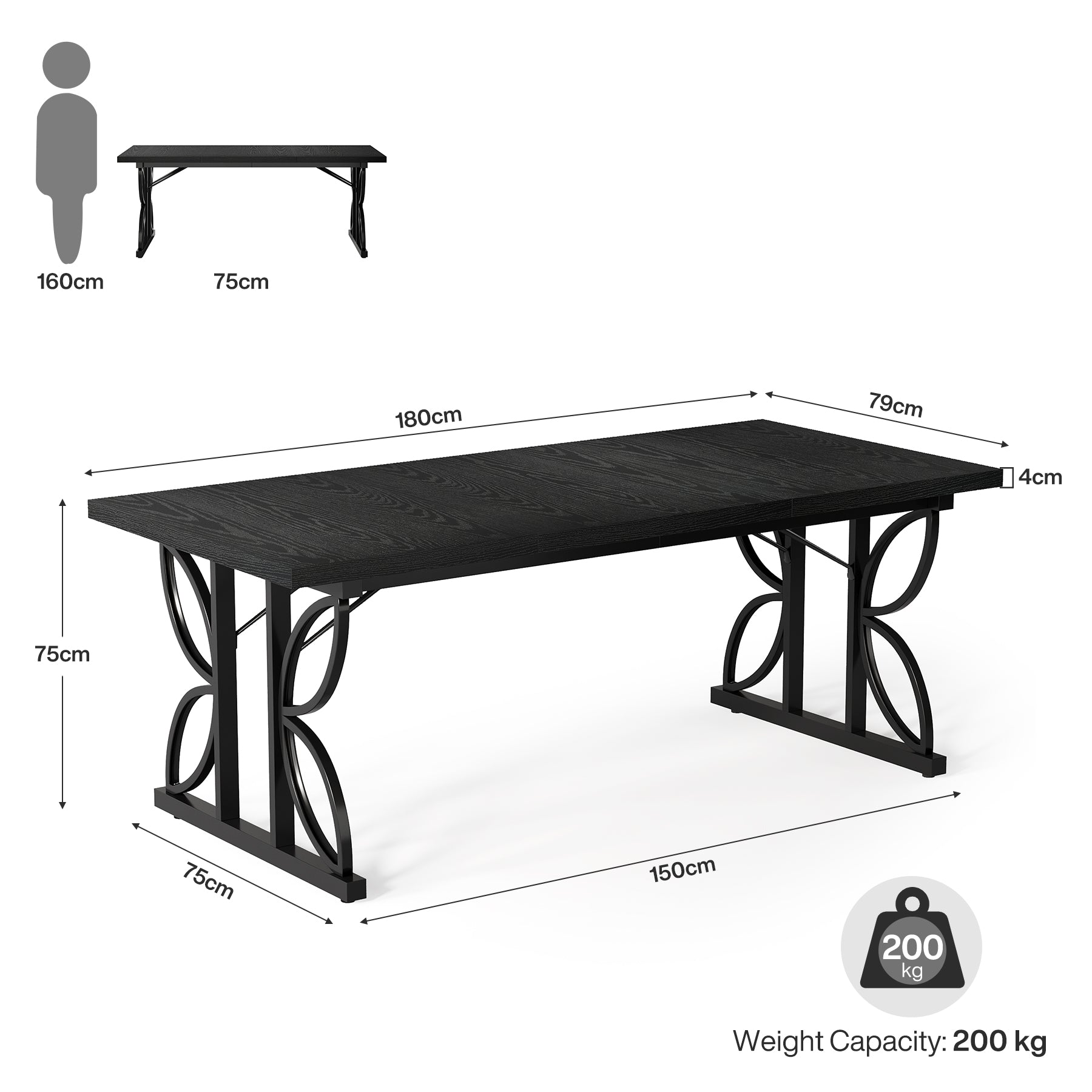 180 cm Groot Bureaublad met Robuust Metalen Frame, Industriële Computer Bureau Werktafel voor Thuis