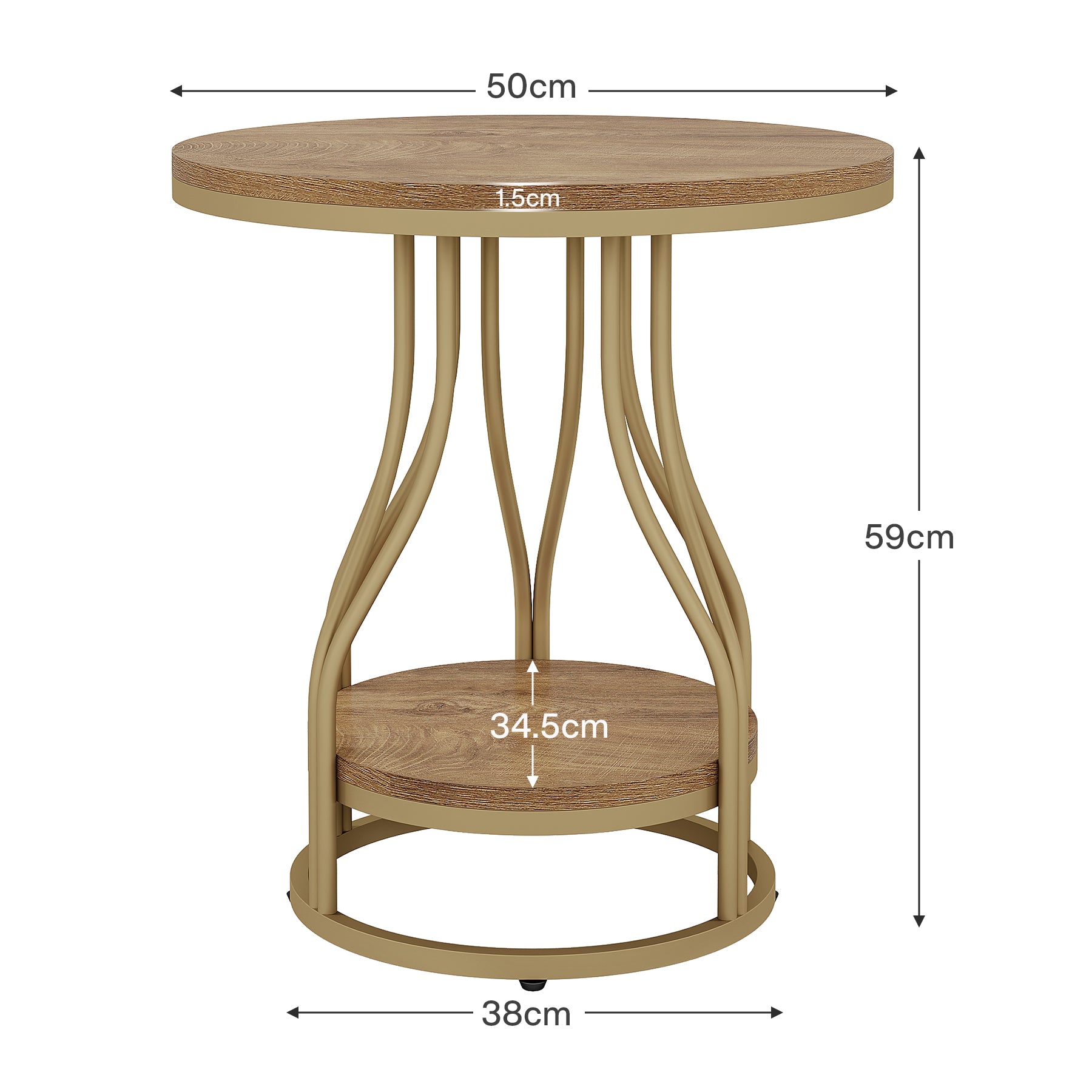Tribesigns Ronde 2-Laagse Bijzettafel, Modern Nachtkastje met Metaal Frame