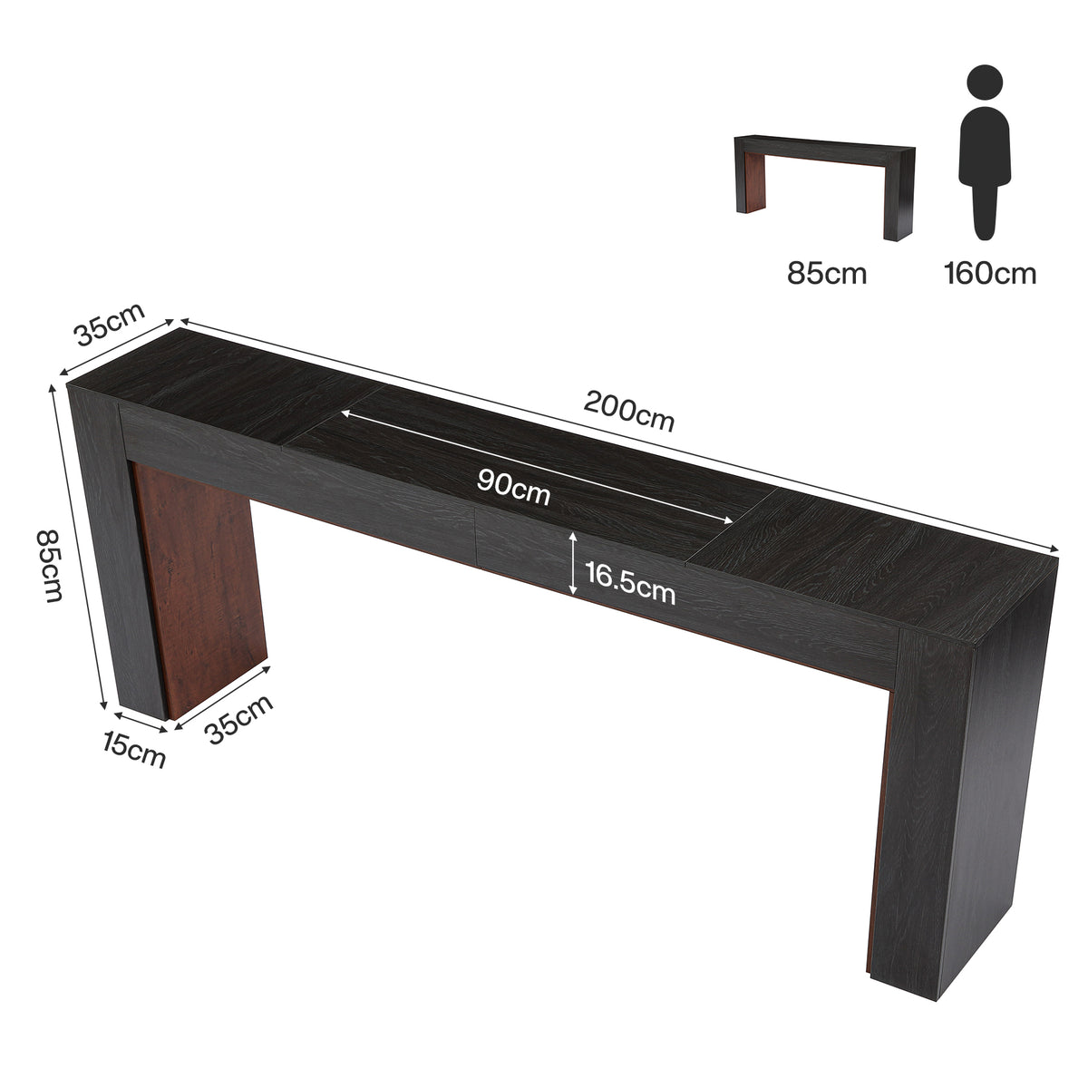 Tribesigns 200 cm lange consoletafel met tweekleurig ontwerp en stabiele basis, smalle banktafel voor hal en woonkamer